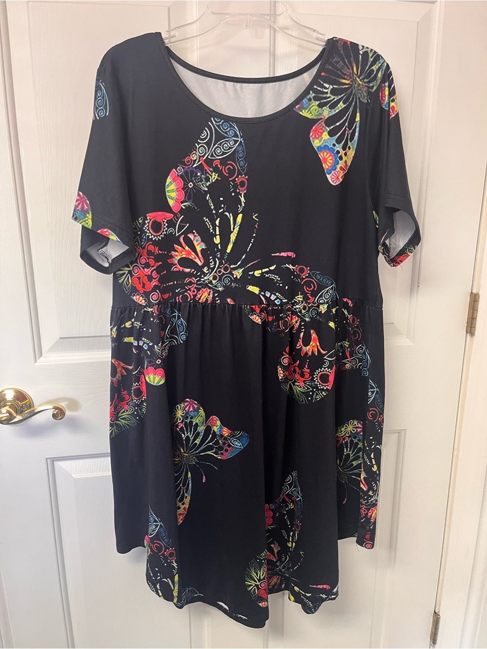 Black Midi Dress with Colorful Butterfly Print